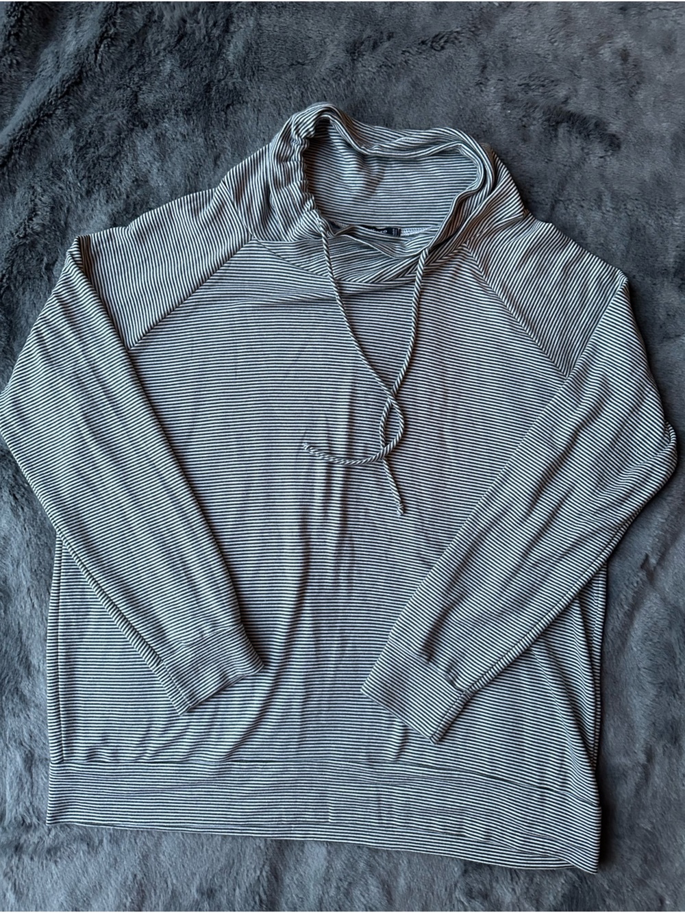 Staccato Striped Cowl Neck Sweater in Gray and White